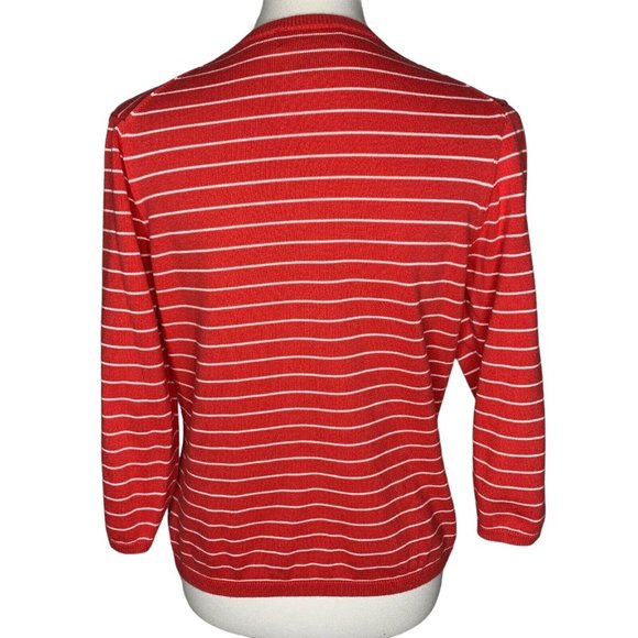 Lands' End 3/4 Sleeve V Neck Sweater Size PM Petite Medium 10-12 Coral White - Picture 4 of 6